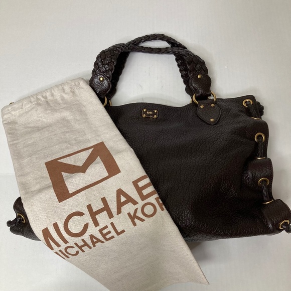 Michael Kors Woodside Braid Handle Tote Brown Pebbled Leather With Dustbag - Picture 1 of 16